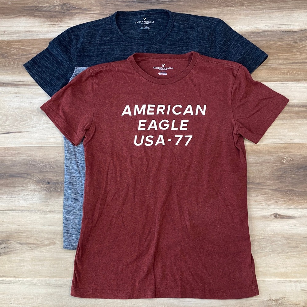 American Eagle T-Shirt Mens Small Bundle Graphic‎ Colorblock Cotton Maroon Grey